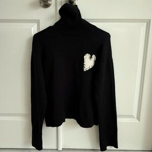 Kerri Rosenthal Black Turtleneck Sweater with Heart Detail